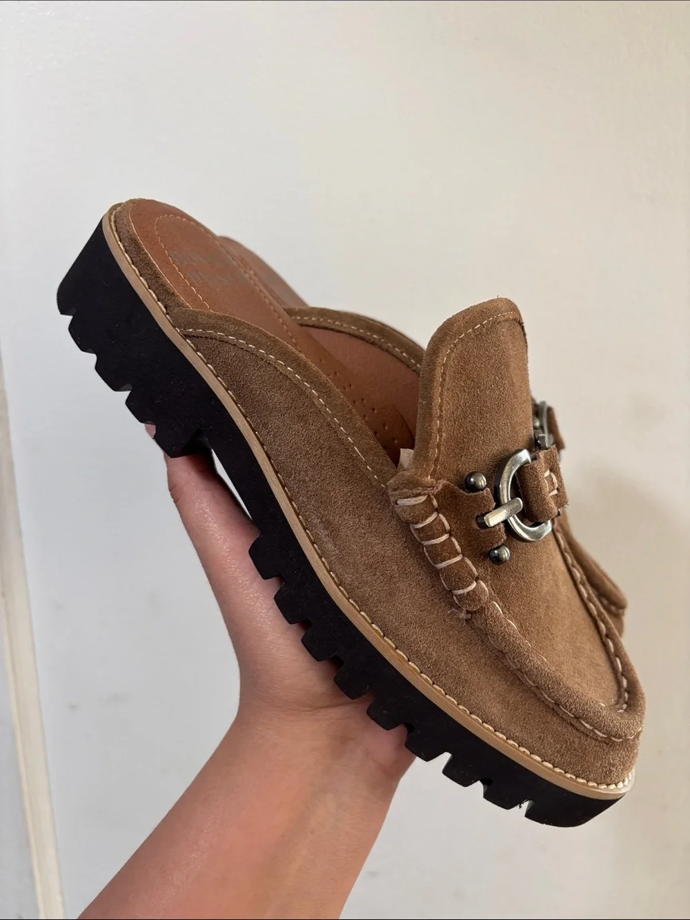 Donald J. Pliner Brown Suede Slip-On Loafers with Metal Bit